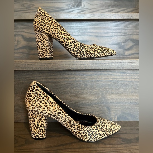 Express Leopard Print Pointed Toe Block Heel Shoe Size 7 - Picture 7 of 8